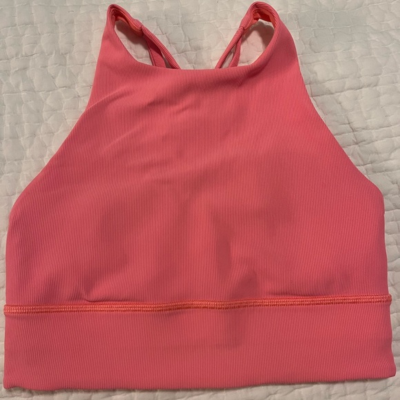 Lululemon Energy Bra High Neck Long Line Rib in Sunset - Picture 2 of 3